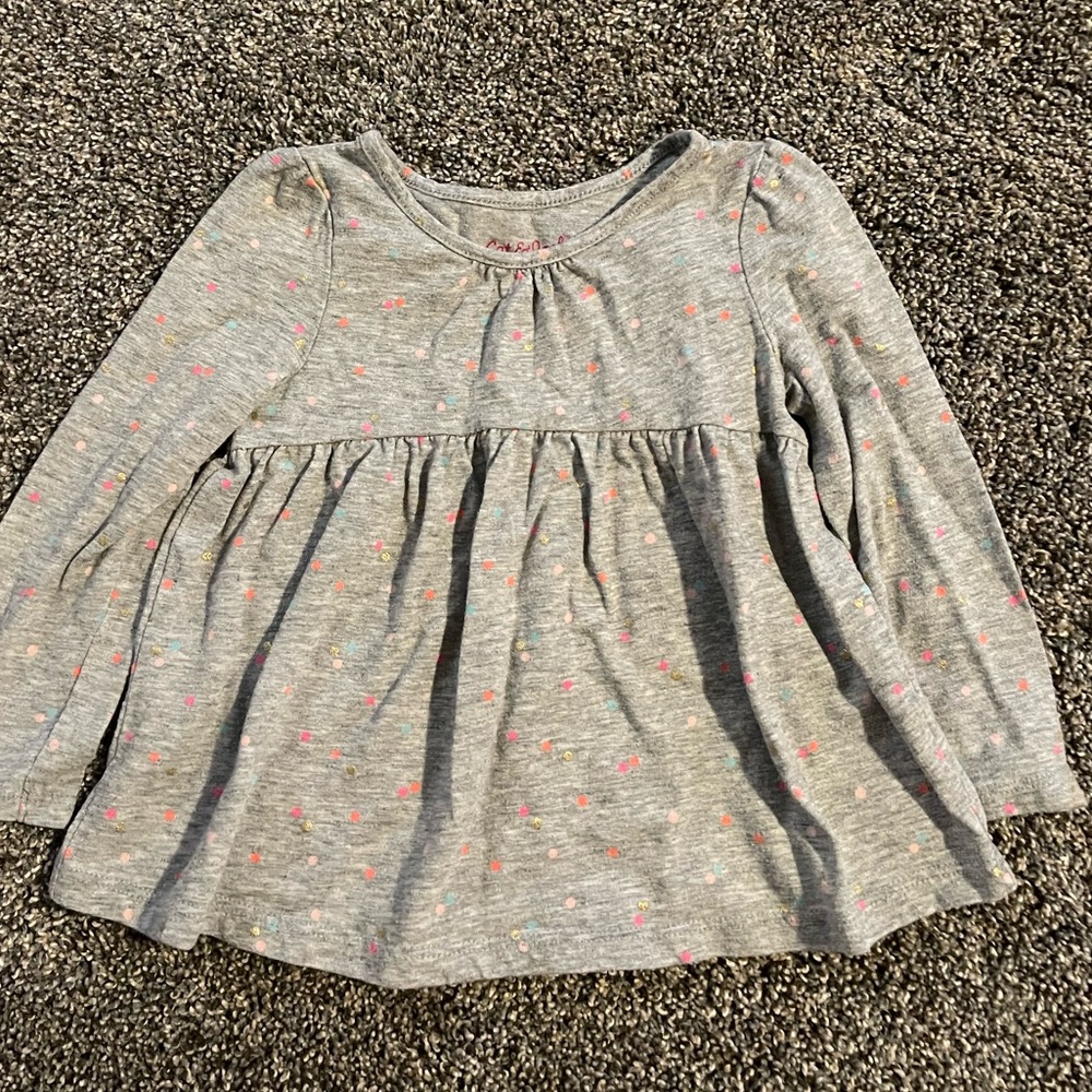 Cat & Jack Gray Long Sleeve Top with Pink Dots, Girl’s 18 mos